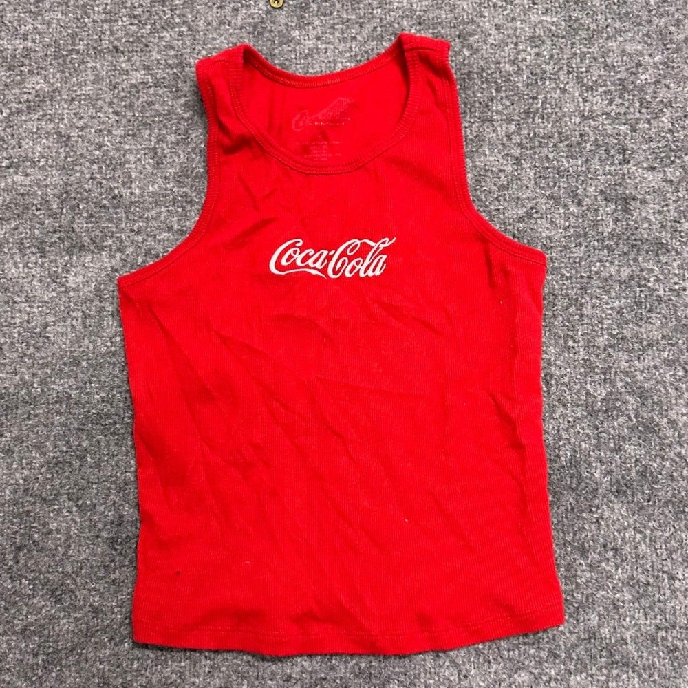 Coca-Cola Tank Top Womens Size S Red Ribbed Slim Fit Racerback Graphic Logo